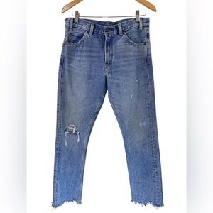 Levi's 505 Women’s Sz 29 Straight Leg Distressed Raw Hem Orange Tab Blue Jeans